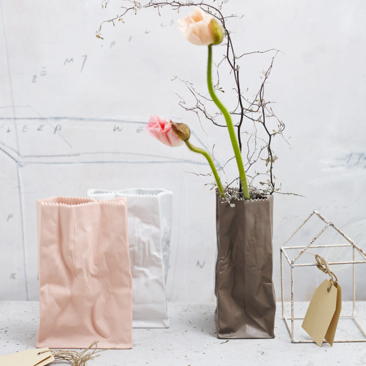 Porcelanowy wazon Paper Bag szaro-brązowy midi 14 cm Rosenthal