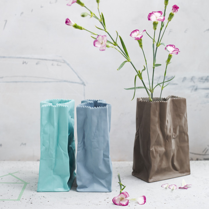 Porcelanowy wazon Paper Bag szaro-brązowy 18 cm Rosenthal