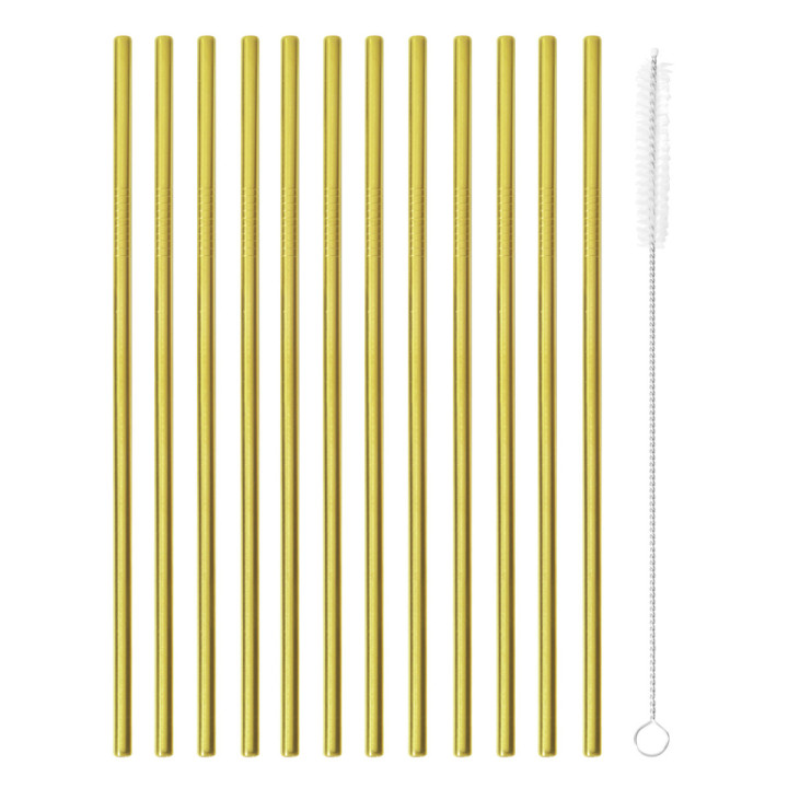 Słomki stalowe proste złote - zestaw 12 szt Sambonet